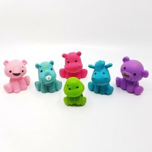 Infantino Rubber Animal Toy Figures Lot of 6 Cow Hippo Bear Turtle